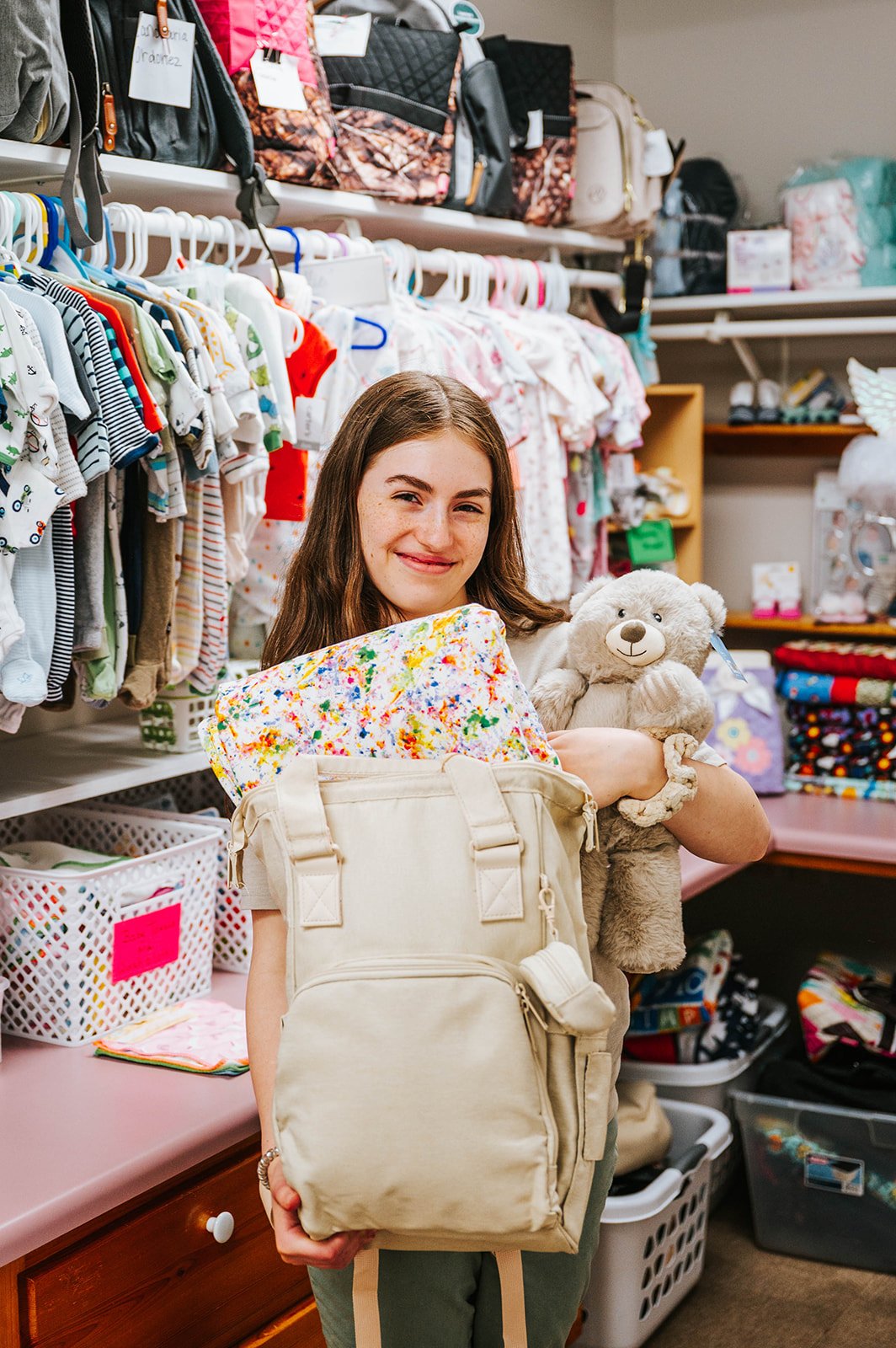 A packed diaper bag earned through Baby Bucks