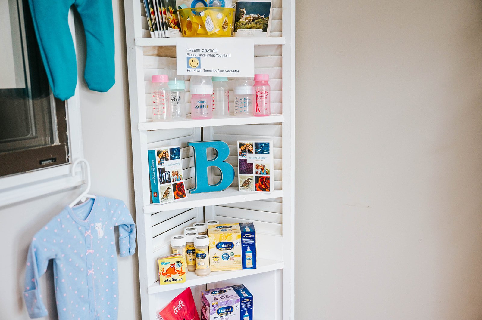 Stocked supply shelves in the Baby Boutique